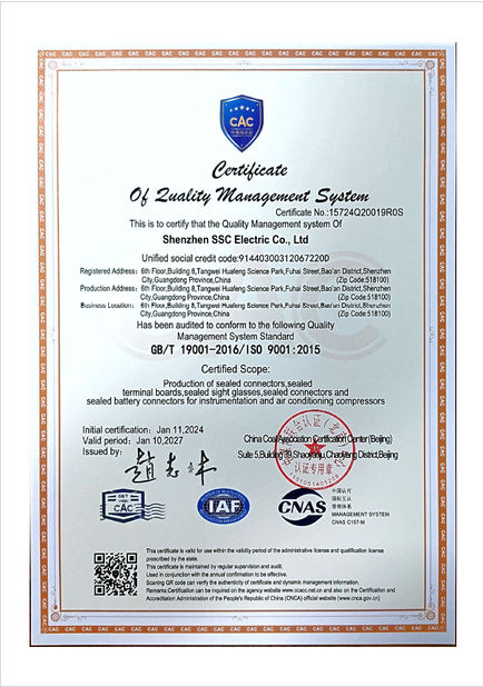 Porcellana SHENZHEN SSC ELECTRIC CO.,LTD Certificazioni